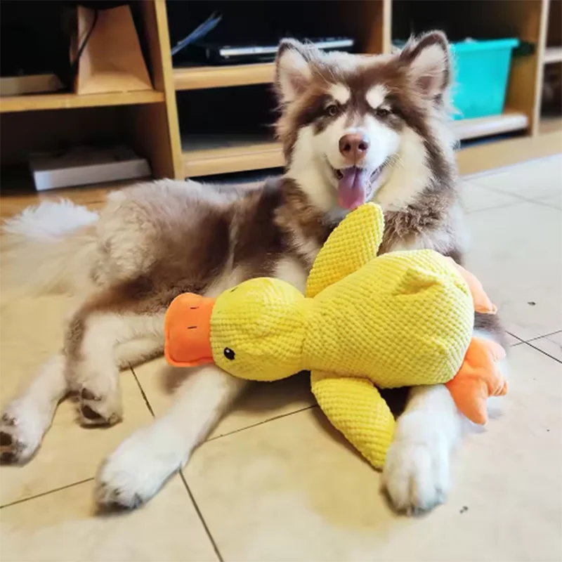 Brinquedo de Pelúcia em Formato de Pato Fofo para Cachorros – Resistente a Mordidas, Auxilia na Limpeza dos Dentes, Ideal para Cães de Grande Porte, Interativo para Entretenimento e Alívio do Tédio de Filhotes e Cães.