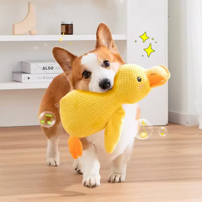 Brinquedo de Pelúcia em Formato de Pato Fofo para Cachorros – Resistente a Mordidas, Auxilia na Limpeza dos Dentes, Ideal para Cães de Grande Porte, Interativo para Entretenimento e Alívio do Tédio de Filhotes e Cães.