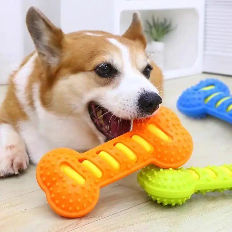 Brinquedo Mordedor de Borracha em Formato de Osso para Cães – Resistente à Mordida, Interativo e com Apito