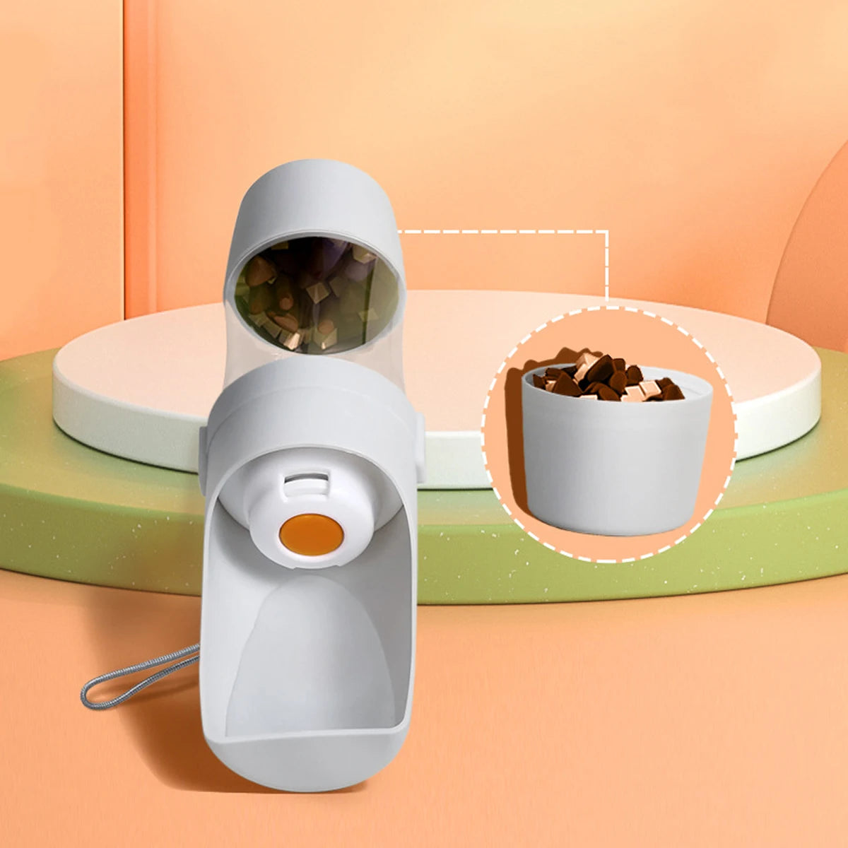 Garrafa Portátil para Cachorros e Gatos com Compartimento para Água e Ração – Ideal para Passeios e Viagens