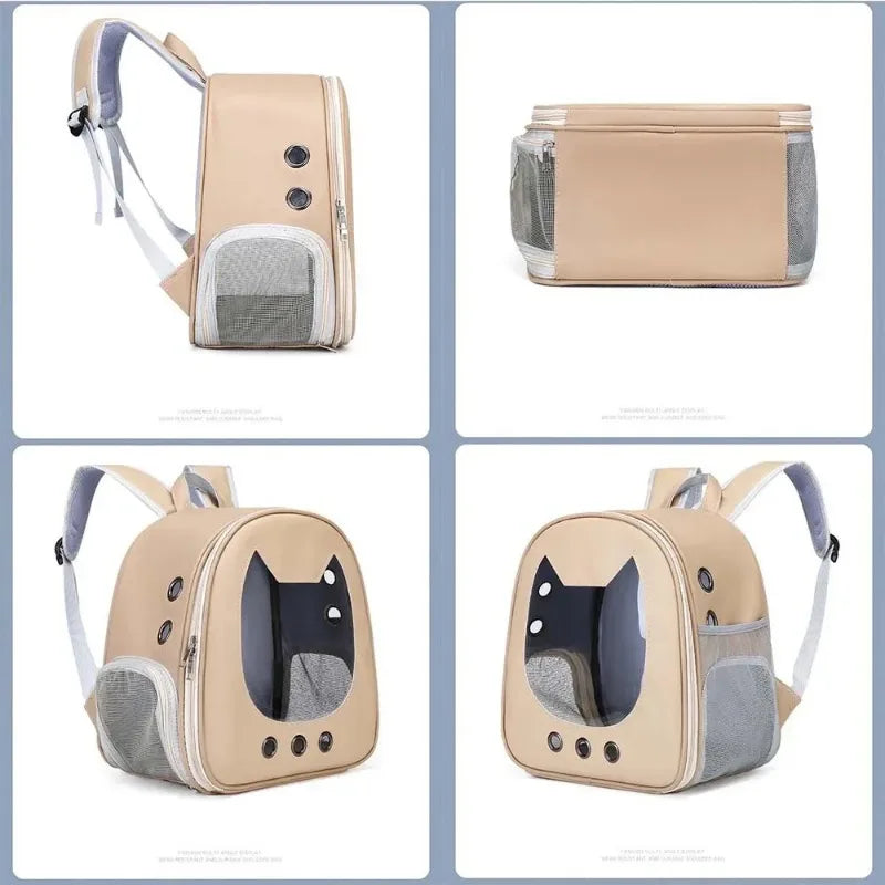 Mochila Dobrável Transparente para Cães e Gatos – Respirável, Portátil e Ideal para Passeios e Viagens