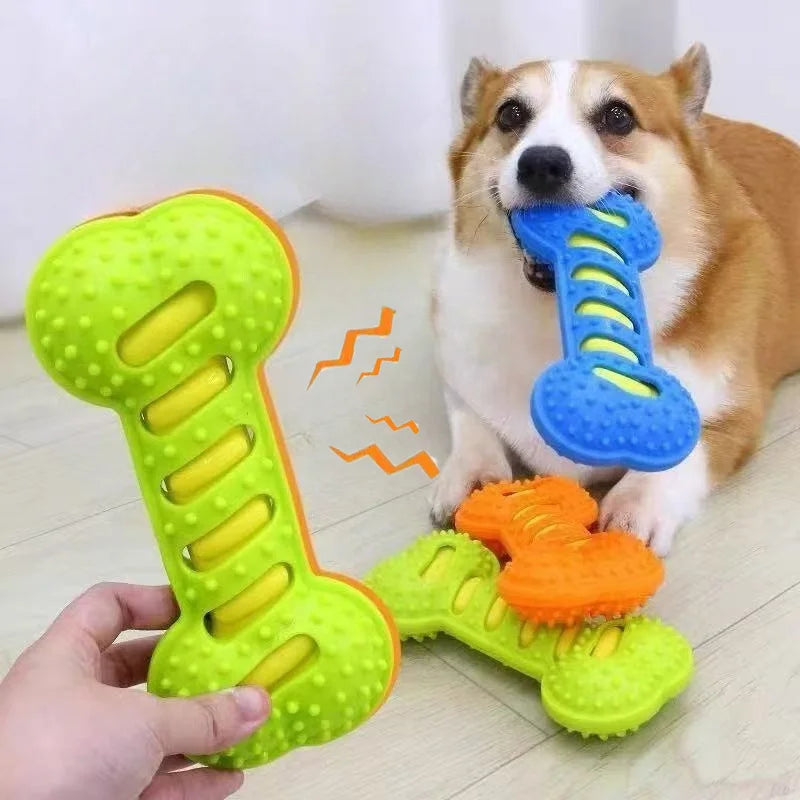 Brinquedo Mordedor de Borracha em Formato de Osso para Cães – Resistente à Mordida, Interativo e com Apito