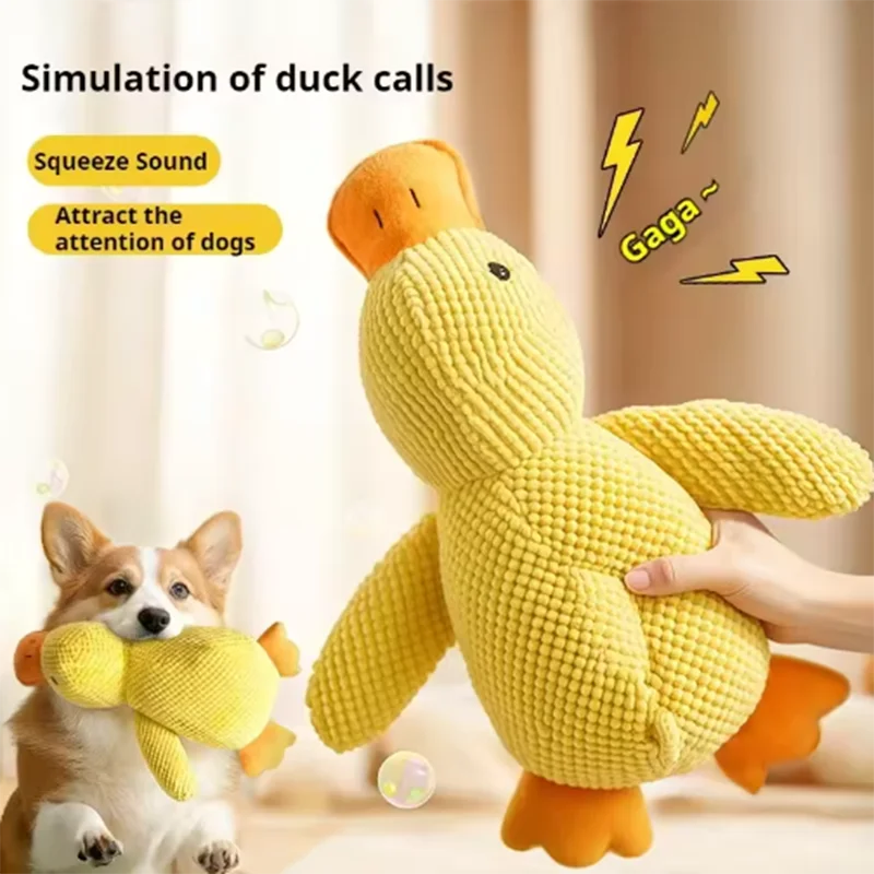 Brinquedo de Pelúcia em Formato de Pato Fofo para Cachorros – Resistente a Mordidas, Auxilia na Limpeza dos Dentes, Ideal para Cães de Grande Porte, Interativo para Entretenimento e Alívio do Tédio de Filhotes e Cães.